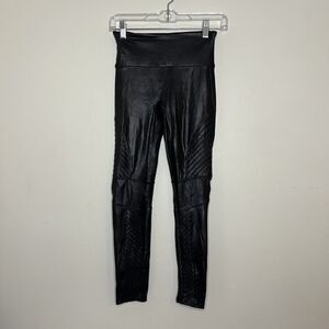 Spanx Women's Faux Leather Moto Leggings Size XS Metallic Black